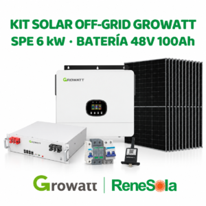 KIT SOLAR OFF GRID GROWATT SPE 6000 US FASE DIVIDIDA 6KW 110-220VAC / BATERIA LITIO 48V 100AH HOPE 5.0L-B1