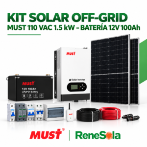 KIT SOLAR OFF GRID MUST 1.5KW 110VAC 12VDC / BATERIA LITIO 12V 100AH MARCA MUST